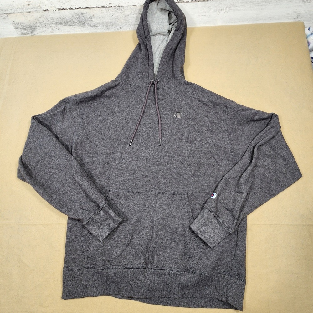 Champion Pullover Hoodie Mens Large Gray Embroidered Logo Fleece Sweatshirt